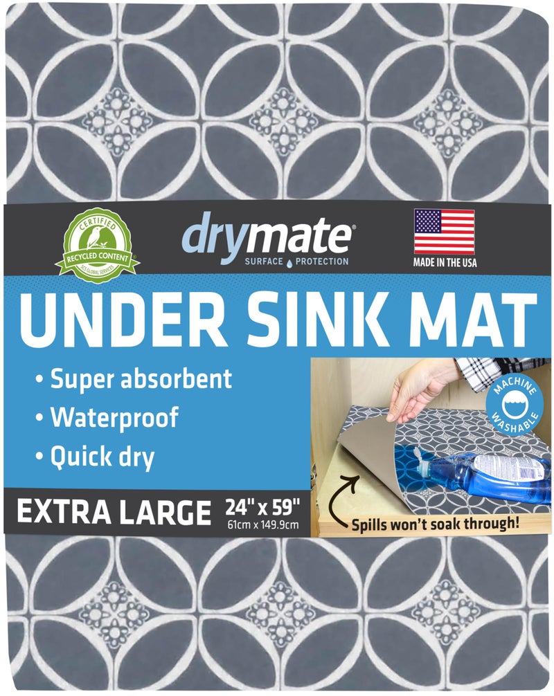 درايميت سجادة Drymate Premium XL تحت المغسلة مقاومة للماء لحماية الخزانة للمطبخ والحمام وبطانات أرفف ماصة مقاومة للانزلاق وغير لاصقة ويمكن غسلها في الغسالة (مصنوعة في الولايات المتحدة الأمريكية) (24?59 (رمادي نيلي) - Image 1